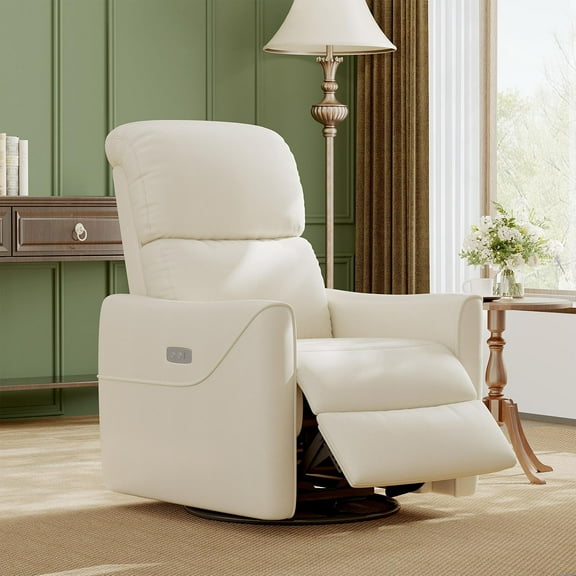Danolapsi Swivel Rocking Recliner Chair, Power Recliner Glider with Lumbar Support & Faux Leather Upholstery, Comfortable Rocker Recliner for Living Room, Bedroom, Nursery(ship in 2 boxes)