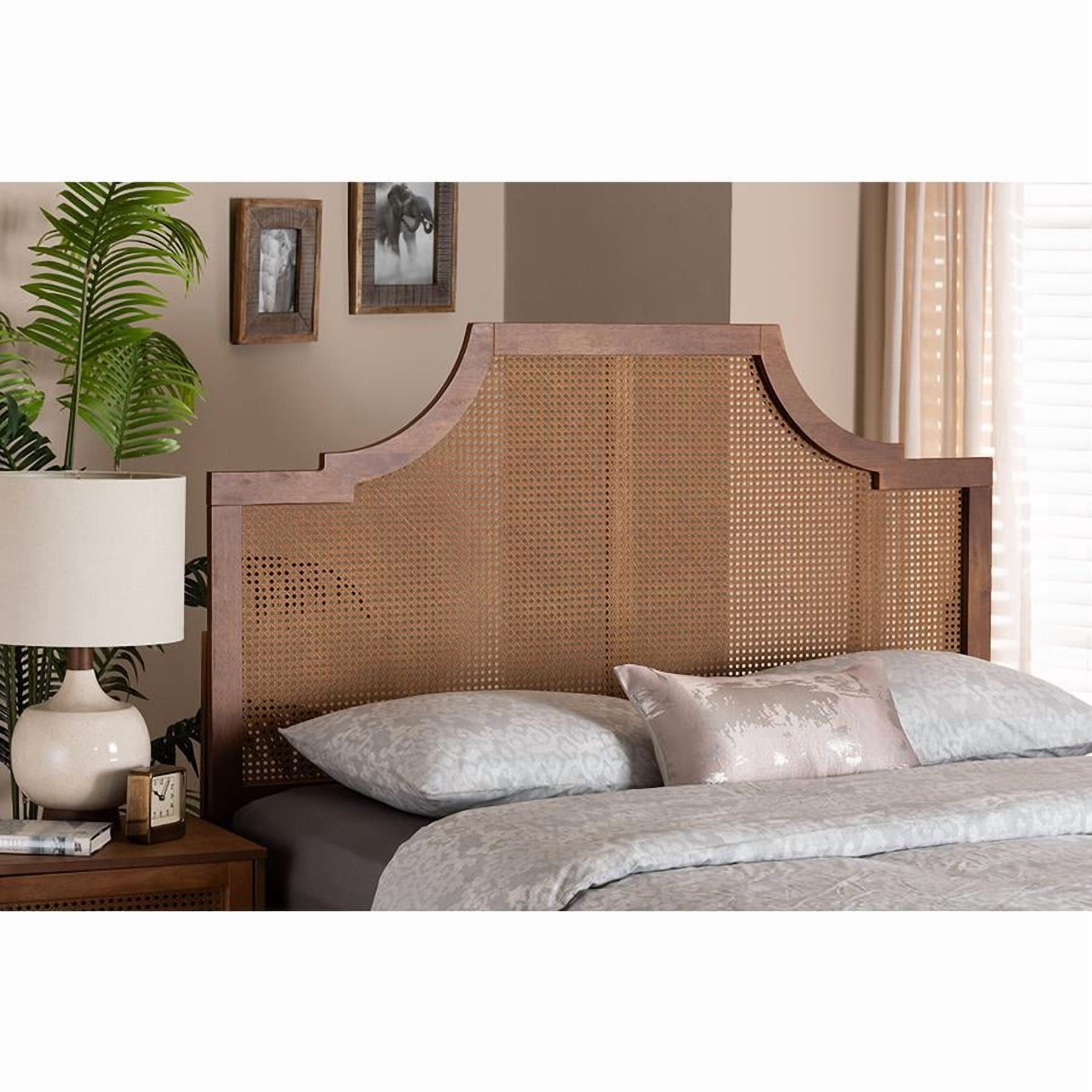 Baxton Studio Risha Ash Walnut Finished Wood and Rattan Queen Size Headboard