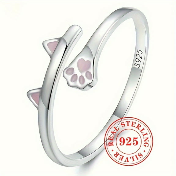 Cat Claw Ring -Statement Jewelry for WOMEN With Sterling Silver 925, Cute Design, Open Ring Style, Party Birthday Gift, Daily Casual Wear, Animal LOVER's A ccessory,【silvery】