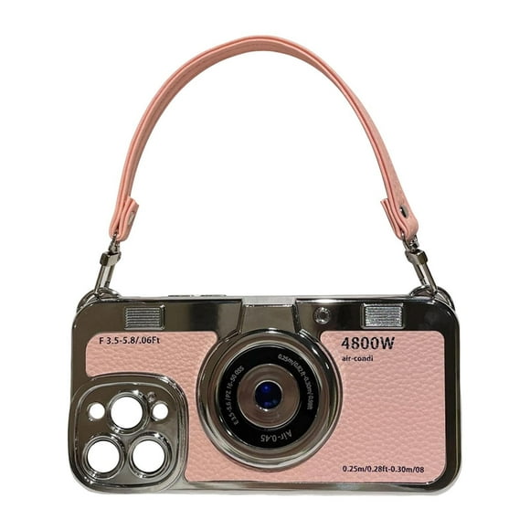 Electrochapado teléfono de la cámara con la correa de mano de estilo vintage diseño de la cámara del teléfono para IPhone 14 13 12 11 Pro Max