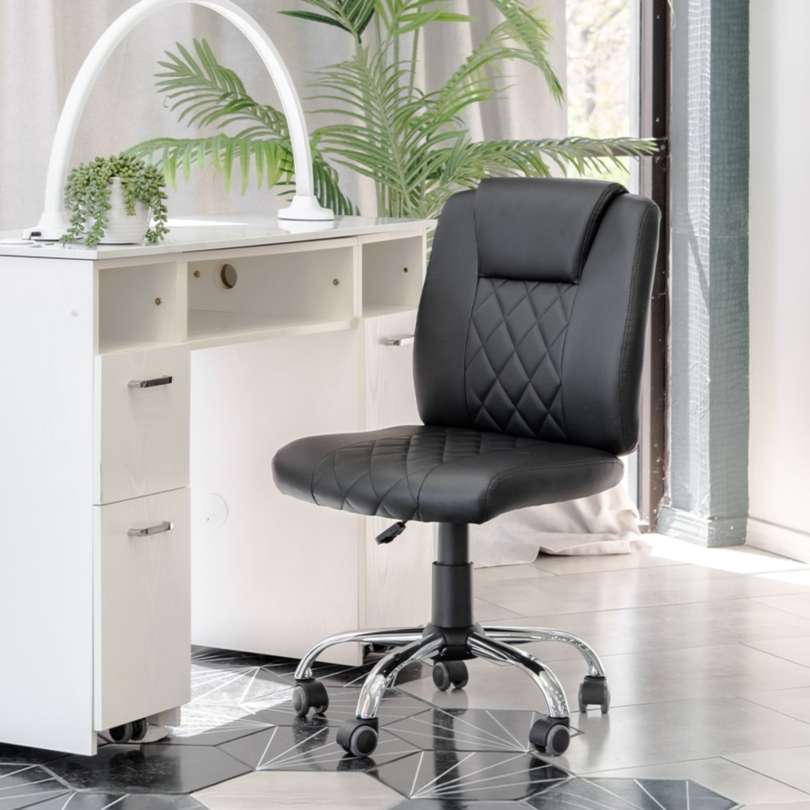 Genesis Task Stool Armless Desk Chair, 18"-22" Adjustable Height for Home Office, Bar, Manicure Technician Stool Nail Salon, Black