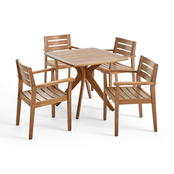 GDF Studio Dowber Outdoor Acacia Wood 5 Piece Dining Set, Teak