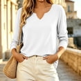 thumbnail image 2 of SHTXOZHI Women's Long Sleeve T-shirts Casual Notch Neck Loose Shirts Solid Color Basic Tee Tops, 2 of 7