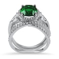 thumbnail image 3 of 3 Carat Vintage Style Sterling Silver Emerald Green CZ Bridal Wedding Engagement Ring Set for Women Size 9, 3 of 5