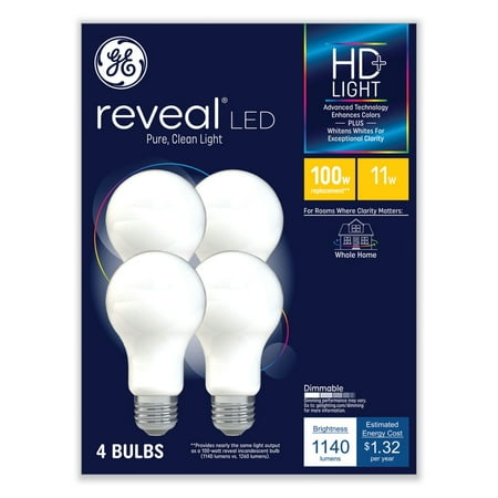 

GE 93127996 11 W Reveal HD+ A19 LED Light Bulb (4/Pack)