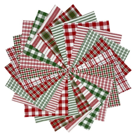 40+ Merry Christmas Red & Green Plaid Homespun 5"x5" Pre-Cut Quilt Squares Charm Pack by JCS Fabric
