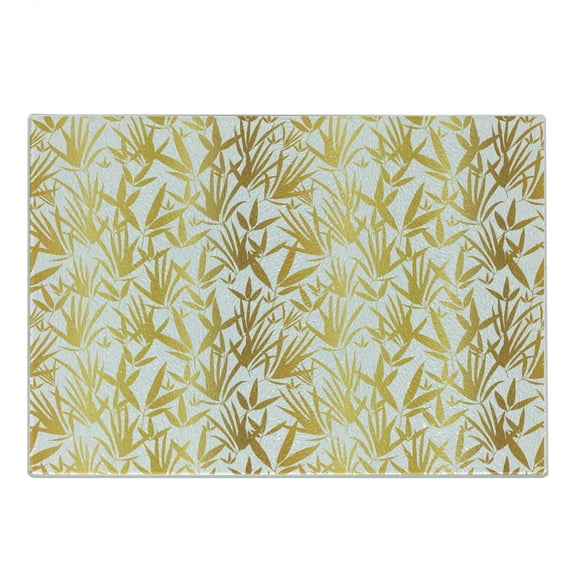 Bamboo Print Cutting Board, Tropic Theme Bamboo Leaves and Outgrowing Shoots Reflecting Sun, Decorative Tempered Glass Cutting and Serving Board, Small Size, Earth Yellow Pale Coffee, by Ambesonne