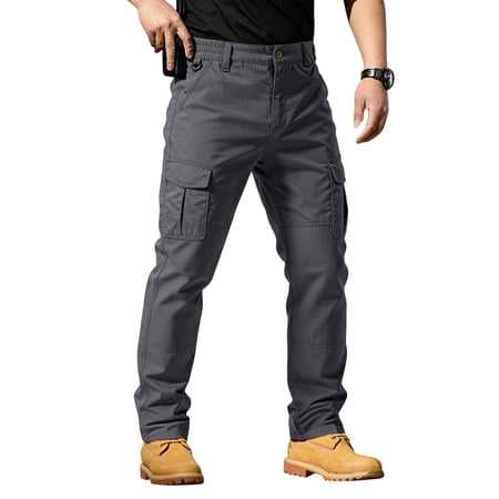 Domzest Camo Cargo Pants for Men Baggy Ripstop Waterproof Tactical Pants Flexcamo Outdoor Hunting Hiking Pants Multi Pockets Gray XL