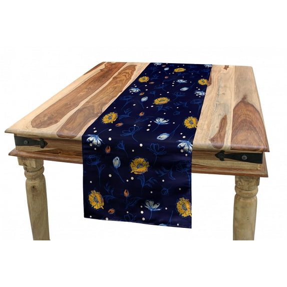 Floral Table Runner, Repetitive Style Illustration of Dark Tone Blooming Elements Botanical Buds, Dining Room Kitchen Rectangular Runner, 3 Sizes, by Ambesonne