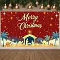 thumbnail image 5 of Red Background Christmas Banner Starry Design Merry Christmas Banner Nativity Scene Golden Stars Nativity Scene Banner for Christmas Party Church Event Home Decoration, 5 of 9