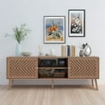 thumbnail image 3 of 61” Wood TV Stand, Entertainment Center with 3 Storage Cubes, Sliding Doors, Mid Century Modern TV Cabinet for 65 70 inch TV, Rattan Media Console Table for Room Home Office Decoration, Walnut, 3 of 7