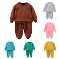 thumbnail image 3 of Children's crewneck Sweatshirt Two Piece Set kids solid color pullover shirt with jogger pants, trendy loungewear tracksuit outfits 2Y, 3 of 3