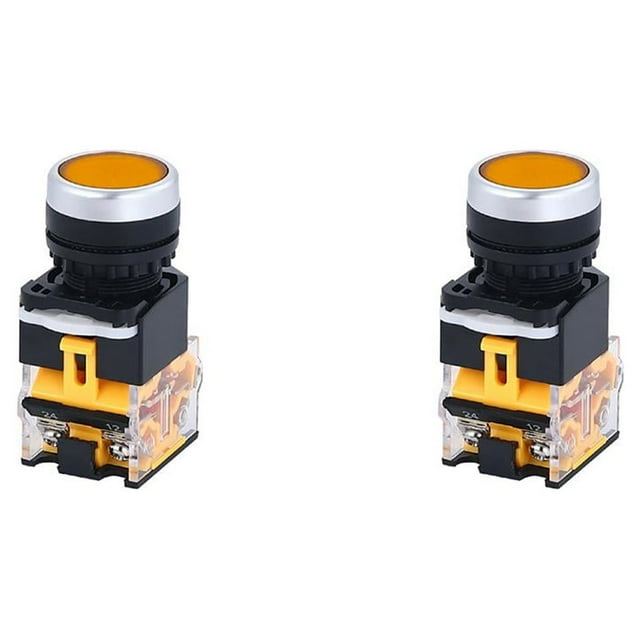 Maytalsory 10A 400V Stop Momentary Push Buttons Industrial Machine 1NO 1NC Flat Round Caps Plastic Power Switches 22mm Mounting Hole Yellow 2Set
