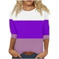 thumbnail image 2 of CLOISE Womens Tops Fall Fashion Striped Shirts Crew Neck 3/4 Sleeve Blouses Casual Color Block Basic Tees Flowy Outfits Purple L, 2 of 4