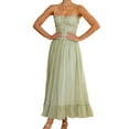 thumbnail image 2 of Womens 2025 Summer Dress Casual Sleeveless Spaghetti Strap RIC Rac Trim Smocked Ruffle Beach Long Maxi Dress Green XL, 2 of 9