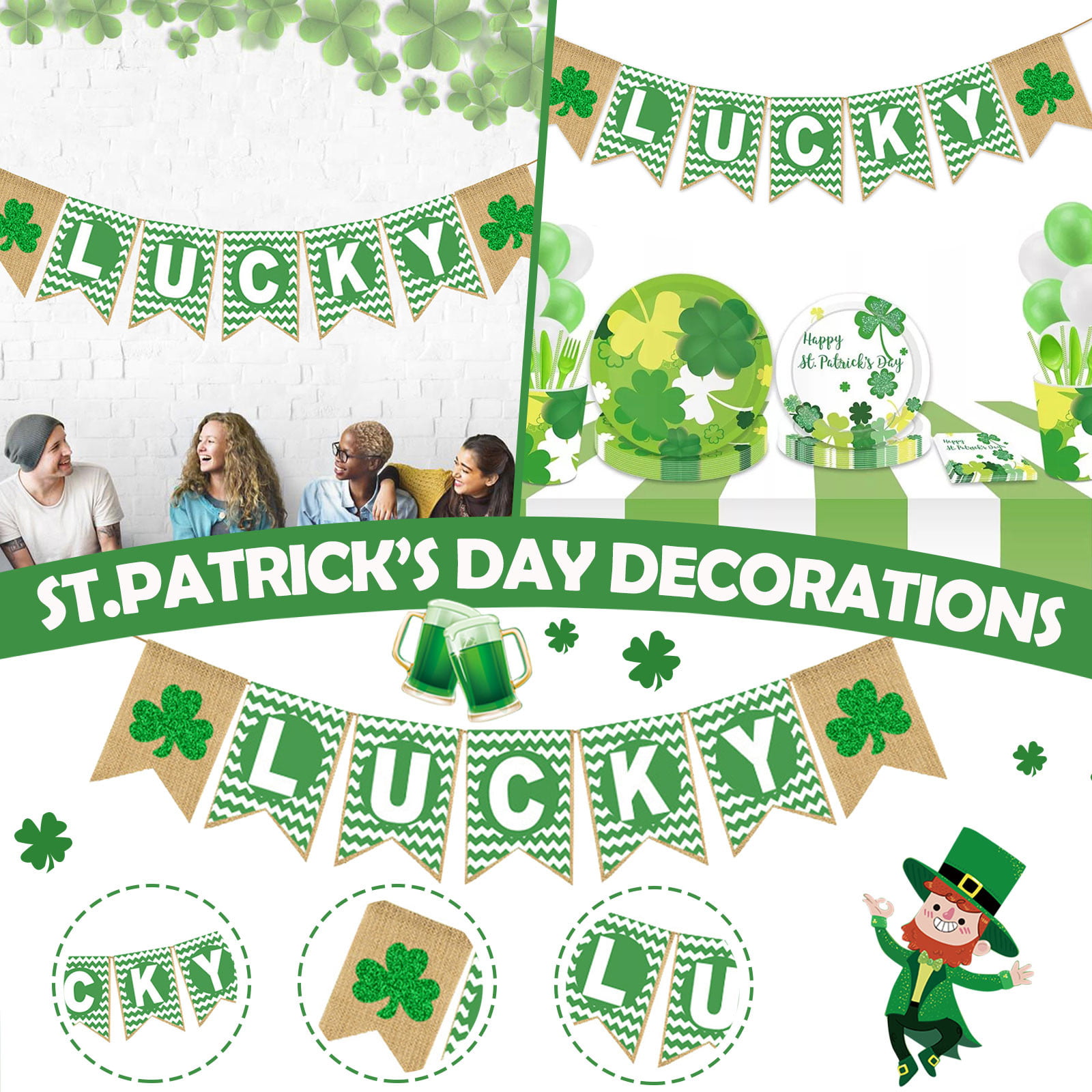 Patrick's... Patrick's Day Banner Lucky Decorations Outdoor Indoor Happy St Details about   St 