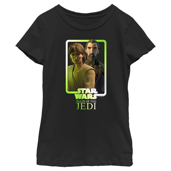 Girl's Star Wars: Tales of the Jedi Count Dooku and Qui-Gon Jinn Duo  Graphic Tee Black X Small