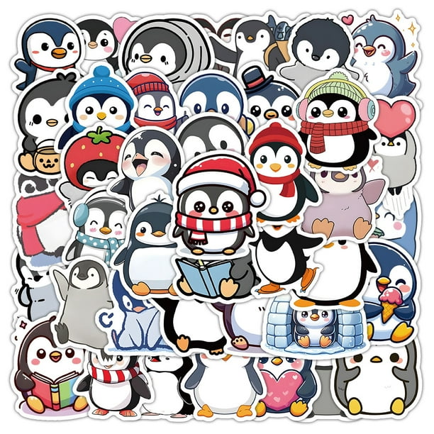 Paquete de pegatinas impermeables con dibujos animados de pingüinos, 50 unidades