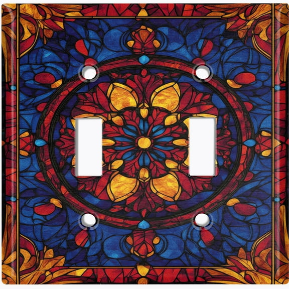 Metal Light Switch Wall Plate Outlet Cover (Vibrant Stained Glass Flower - Double Toggle)