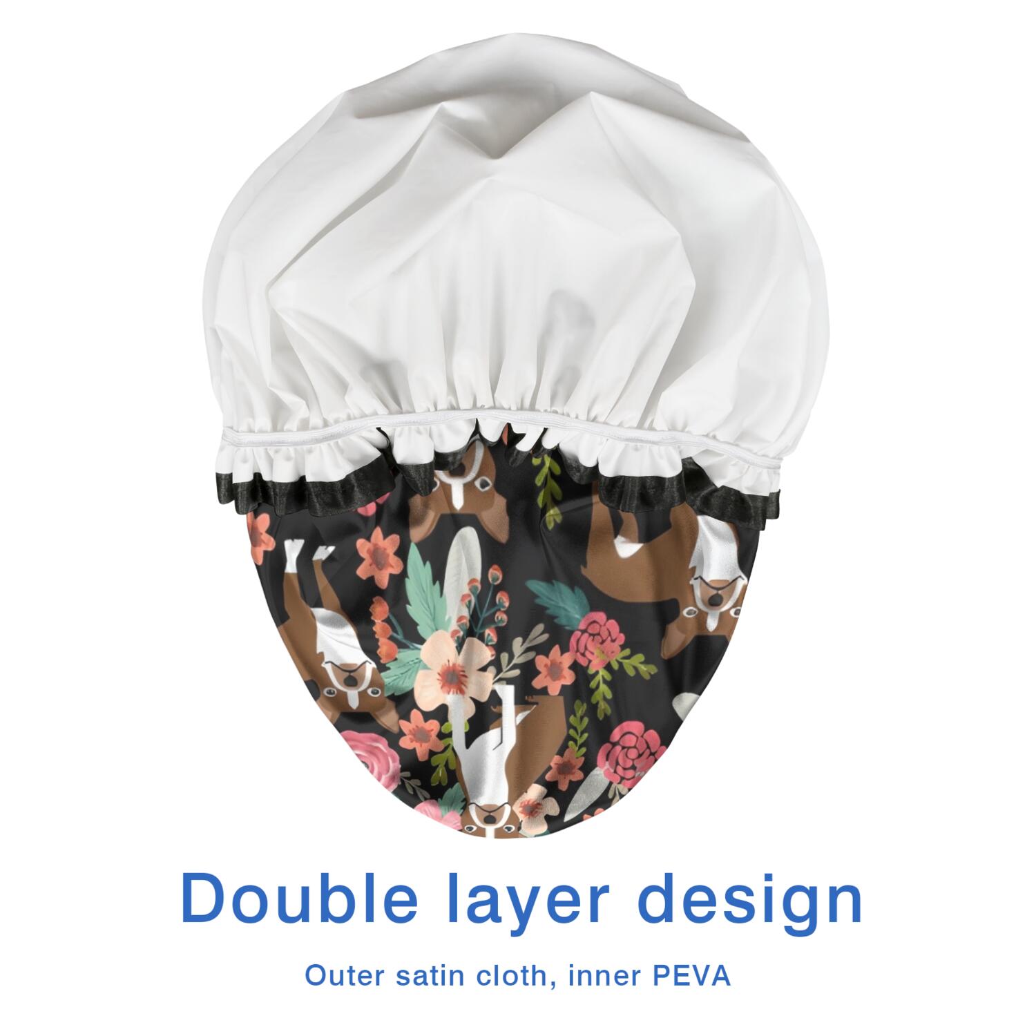 Shower Caps,Boston Terrier Dog with Pioneer Flower Waterproof Shower Cap for Women 4 Pieces,Double Reusable Hair Cover for Shower PEVA Elastic Stretch Hem