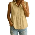 thumbnail image 2 of Neewe Cotton Linen Sleeveless Shirts for Women Button Down Blouse Lounge Casual V Neck Tank Tops, 2 of 6