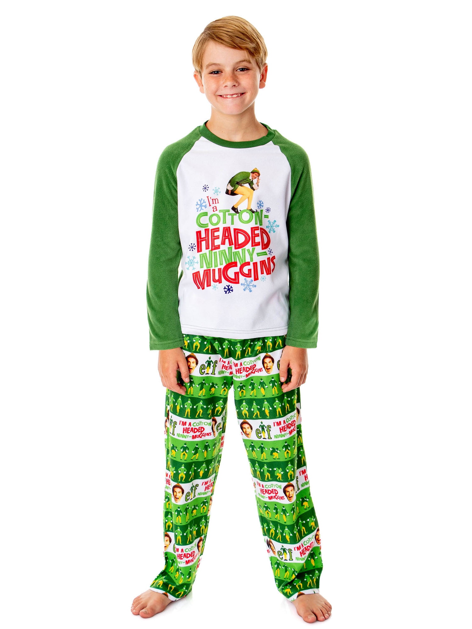 Elf The Movie Kids' Film Cotton-Headed Ninny-Muggins Buddy 2PC Raglan Holiday Christmas Sleep Pajama Set for Girls Boys