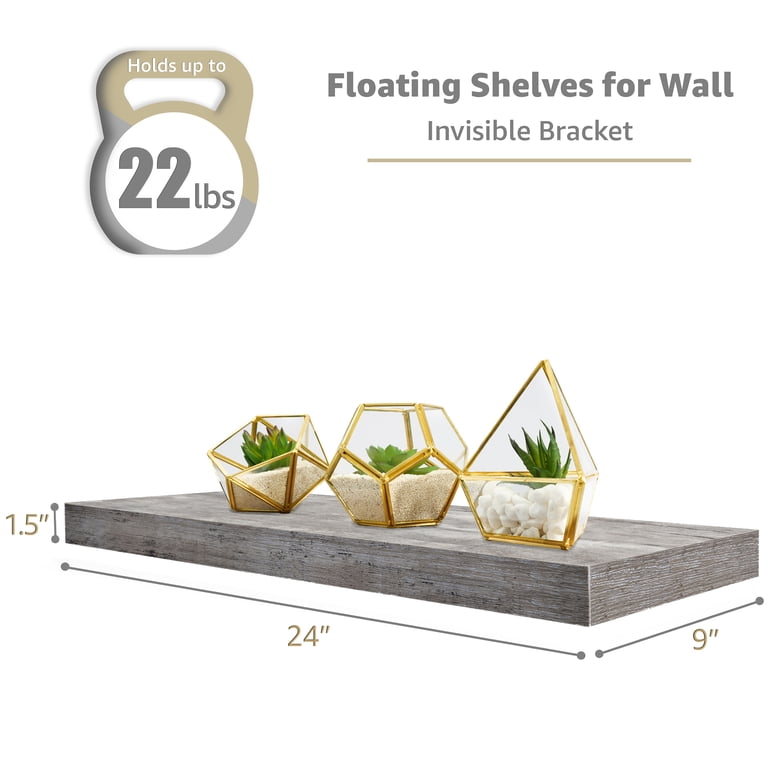 Sorbus 24-Inch Floating Shelves, Set of 3, Gray photo 2