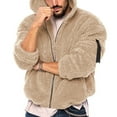thumbnail image 2 of CHEEREAM Mens Fuzzy Sherpa Jacket Hooded Fleece Cardigans Coats Long Sleeve Full Zip Hoodies Thermal Coat Outwear with Pockets Khaki XL, 2 of 6