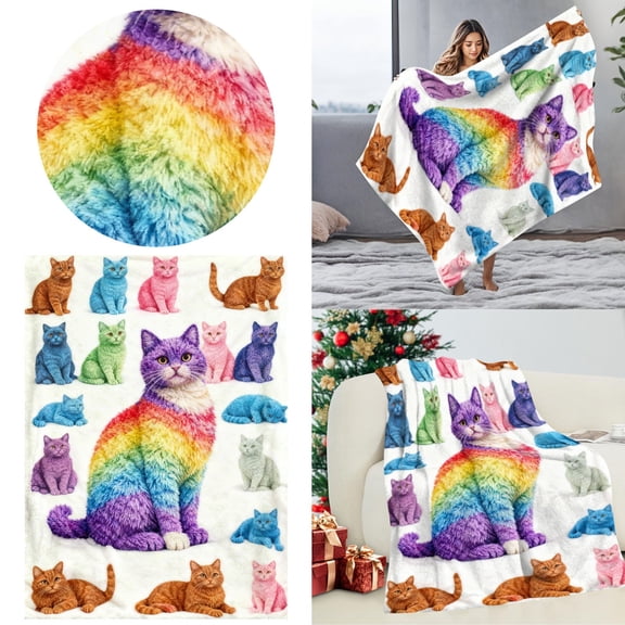 Cute Cat Blanket Super Soft Flannel Throw Blanket Bedding Cats Gifts for Cat Lover Woman Kids Adults 50"x60"