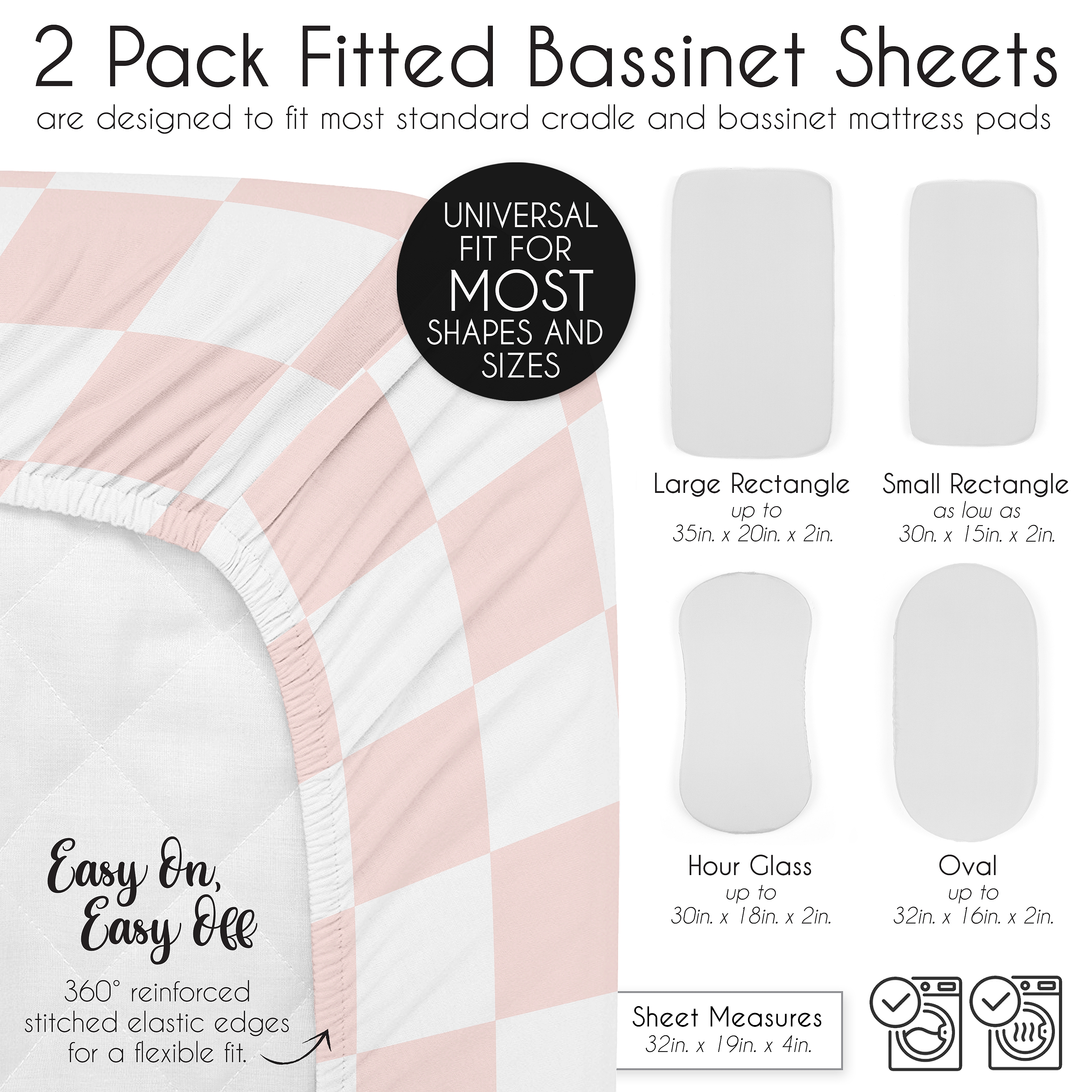 Sweet Jojo Designs Pink Gingham Checkered Plaid Girl Baby Bassinet Fitted Sheets Set 2 Piece