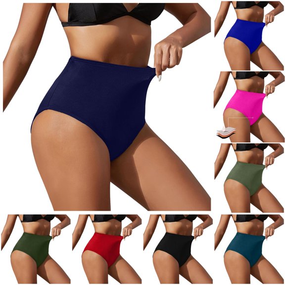 FINALGANG Womens High Waist Solid Color Stretch Full Coverage Bikini Bottom Tummy Hiding Basic Swim Brief Summer Swimwear For Beach Holiday Soft Swimwear L
