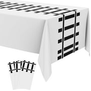 Teenyyou 3 Pcs PresNok Train Party Decorations Railroad Track Tablecloths Train Birthday Party Supplies 54 x 108 Inch Plastic Table Covers for Railroad Track Western Theme Birthday (White)