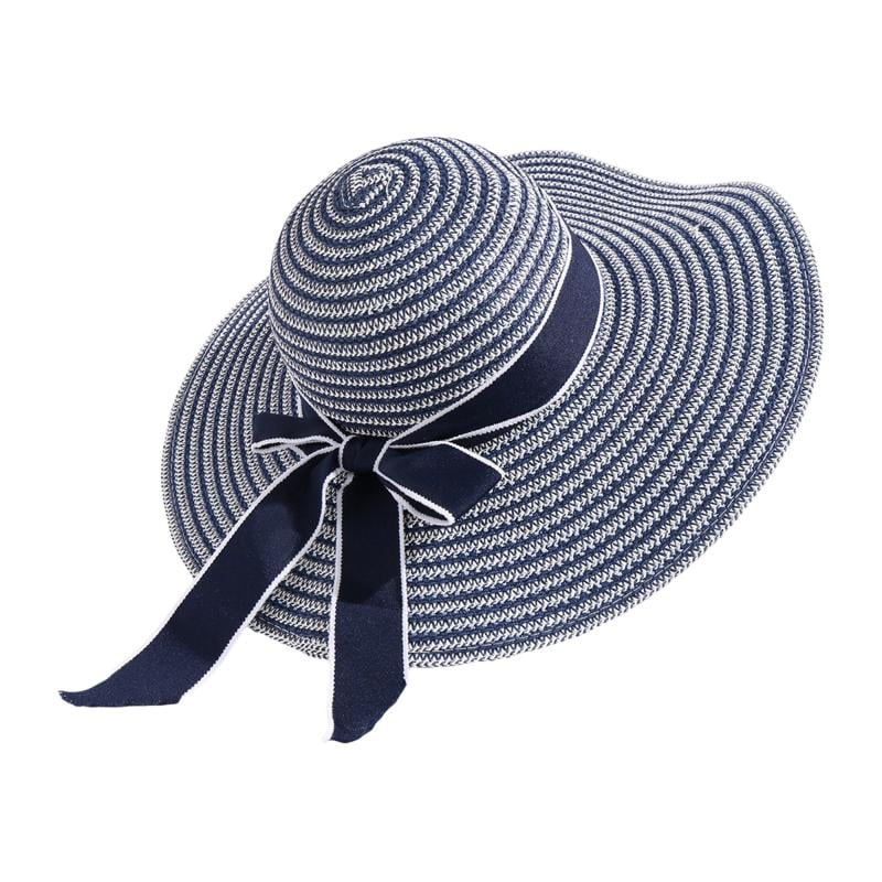 Black Navy And White Striped Wide Brimmed Sun Hat in Blue