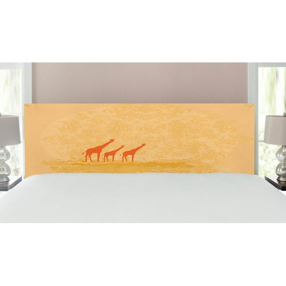 Giraffe Headboard, Giraffes in Retro Color Safari Savannah Design Hot Wild Life Animal Boho Scenery, Upholstered Decorative Metal Bed Headboard with Memory Foam, King Size, Orange Cream, by Ambesonne