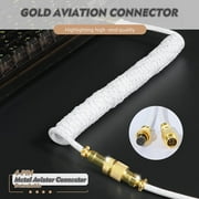 Mamba Snake C03 Coiled USB C Cable for Gaming Keyboard, Starlight Braided Mechanical Keyboard Cable with Gold Detachable Metal Aviator, Double-Sleeved, Pro Custom Type C Charging Keyboard Cable-White