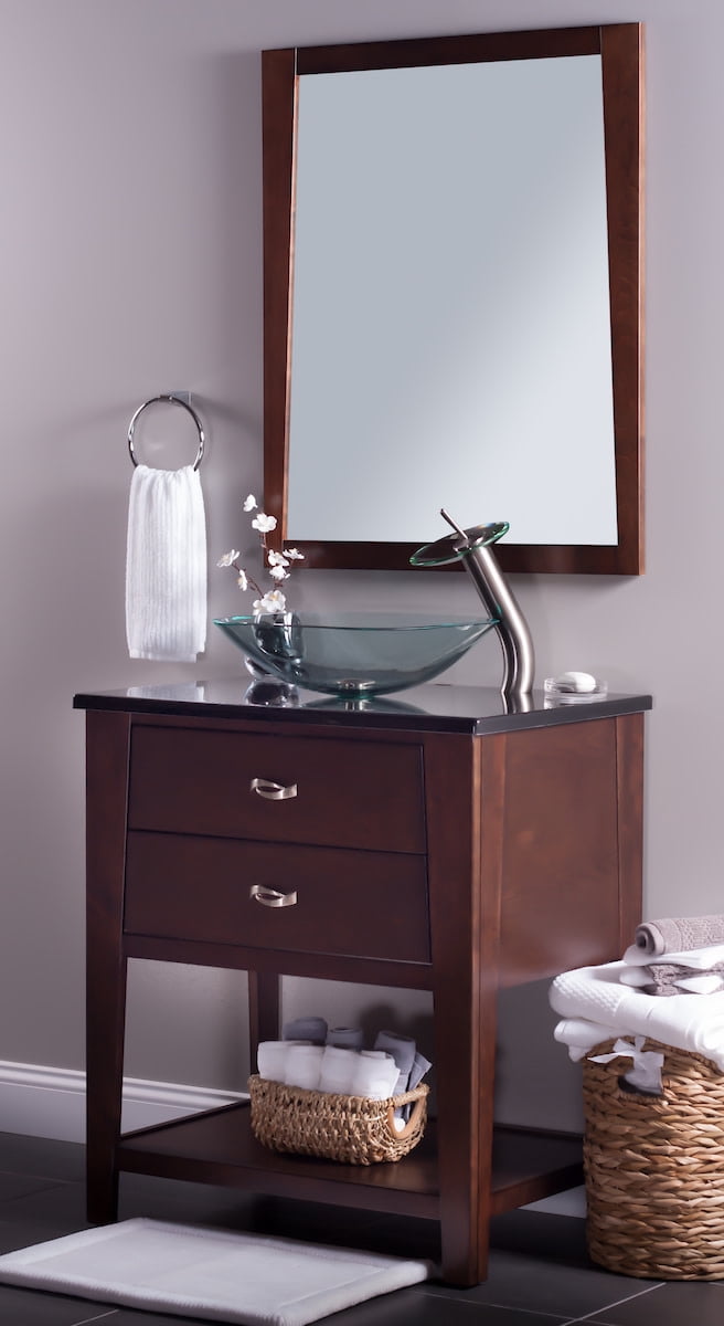 Miseno MNO-7108-PC Square 16-1/2" Glass Bathroom Sink; Polished Chrome Drain