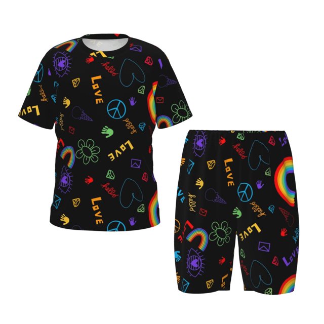 Fotbe Cartoon Pride Lgbt Pijama Estampada de 2 Piezas para Niños – Ropa de Dormir de Manga Corta Cómoda para Niños y Niñas, Camiseta y Shorts de Algodón-XX-Large