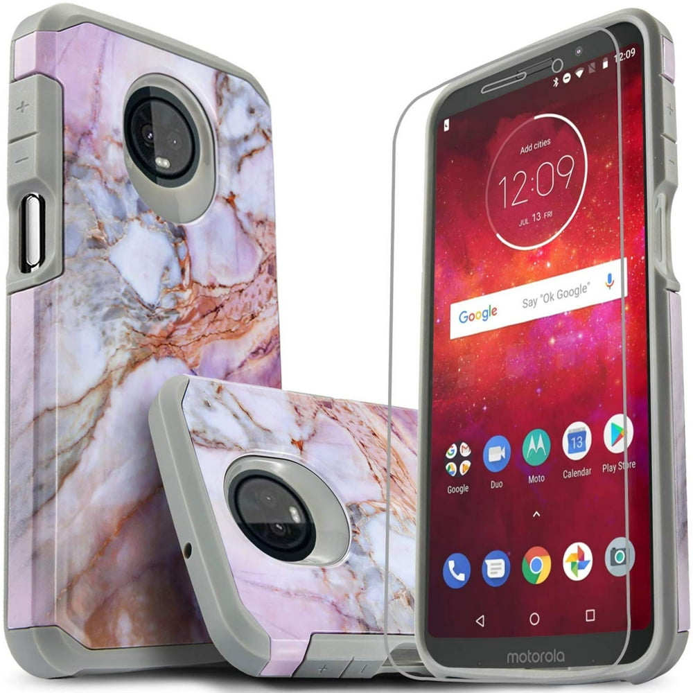 Moto Z4 Case, With [Tempered Glass Screen Protector Included],