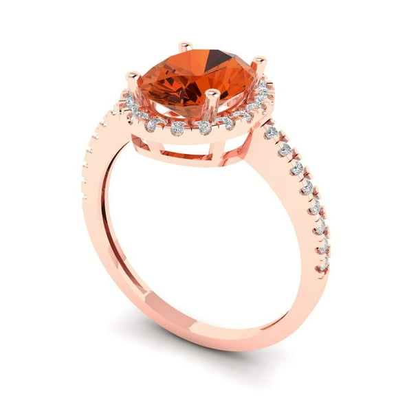 2.27 ct Oval Cut Simulated Red Diamond Solitaire with Accents Engagement Ring for Women in 18K Rose Gold