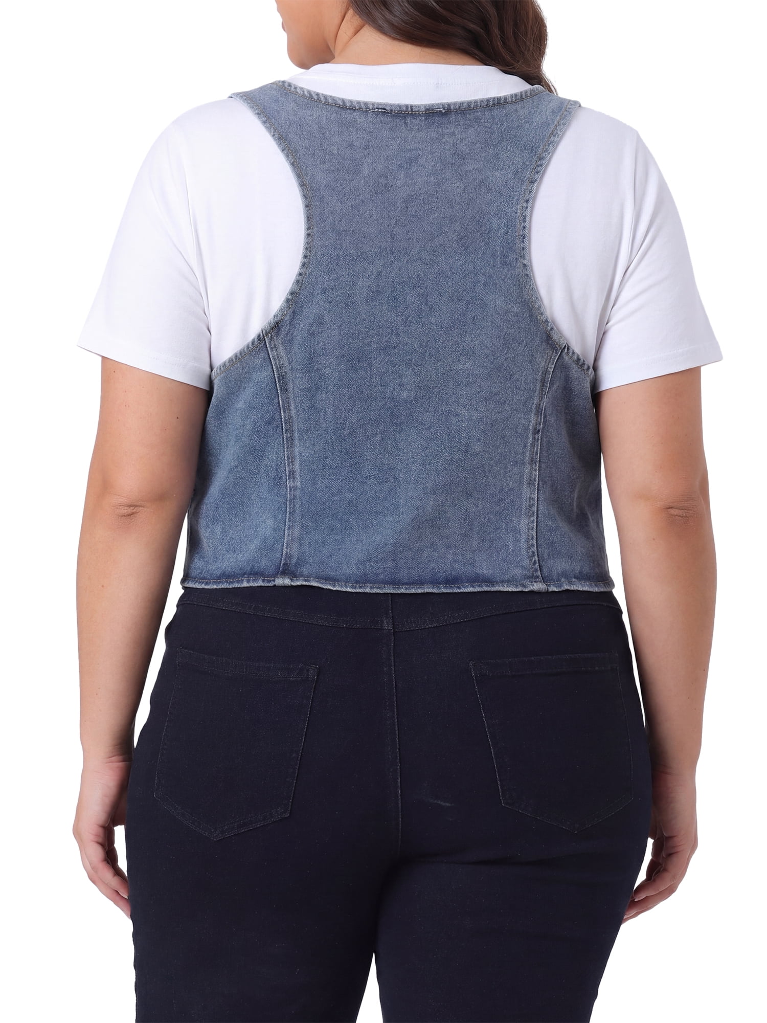 DARING DIVA Women's Plus Size Button Down V Neck Sleeveless Jean Waistcoat 4X Gray Blue