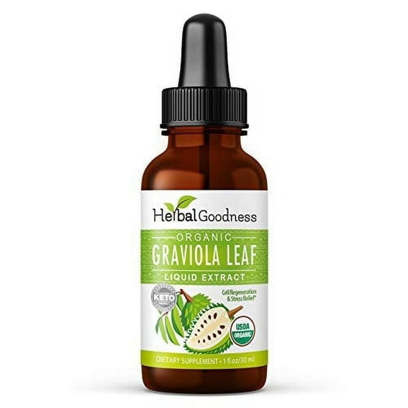 Organic Graviola Soursop Leaf Extract - Soursop Bitters, Hoja de Guanabana, Cell, Immune, Relaxation Support, 1 fl. oz - Herbal Goodness