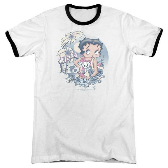 Betty Boop Aloha Adult Ringer White Black