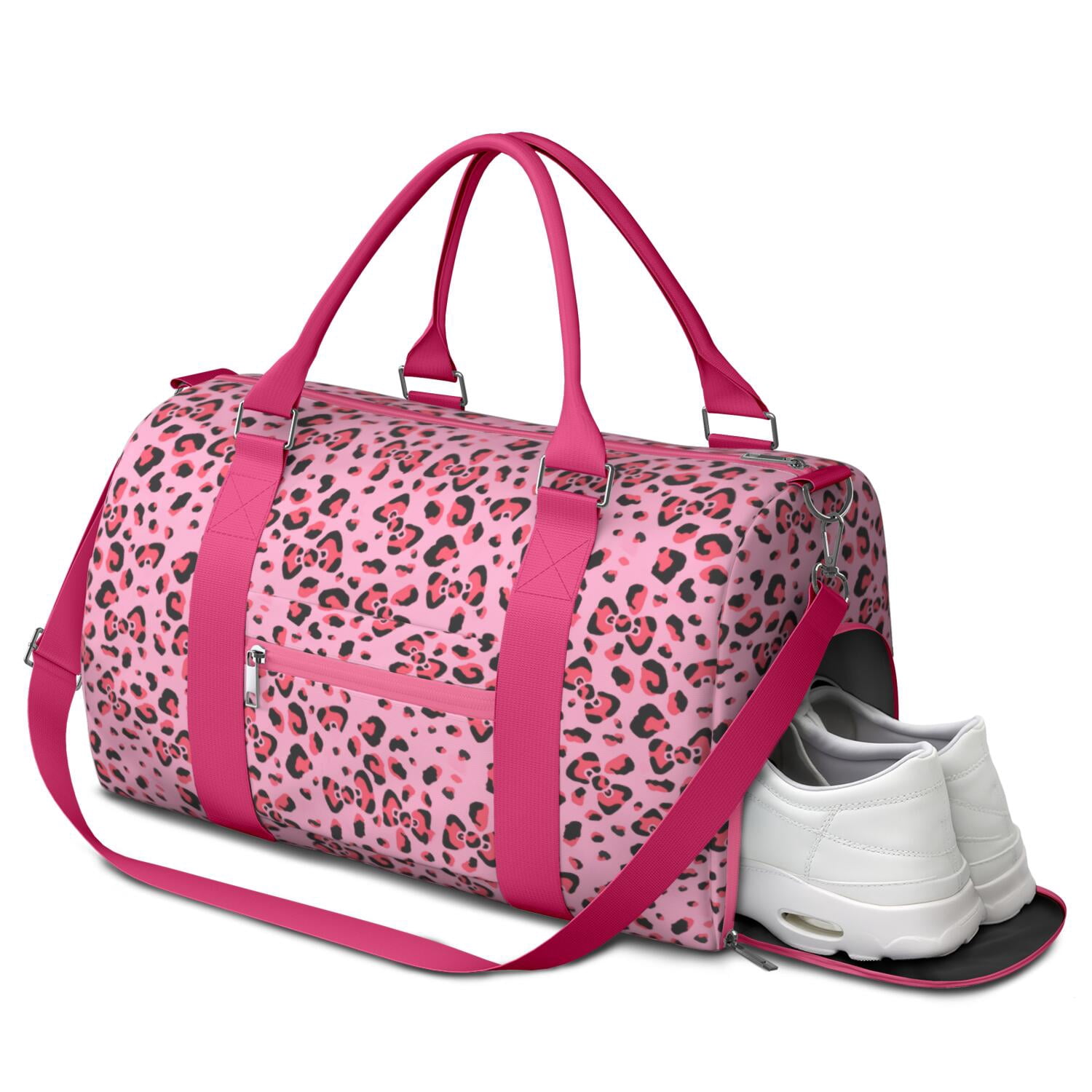 Leopard Womens Gym Tote Duffle Bag with Wet Pocket & Shoe Compartment, Checkered Travel Duffel Bag Overnight Weekender Hospital Tote Girls Workout Carry on Bag with Luggage Sleeve