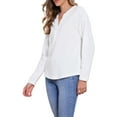thumbnail image 4 of INSPIRE CHIC Blusas de manga larga para mujeres, moda casual 2025, con cuello en V y textura de punto, color blanco, 4 of 5