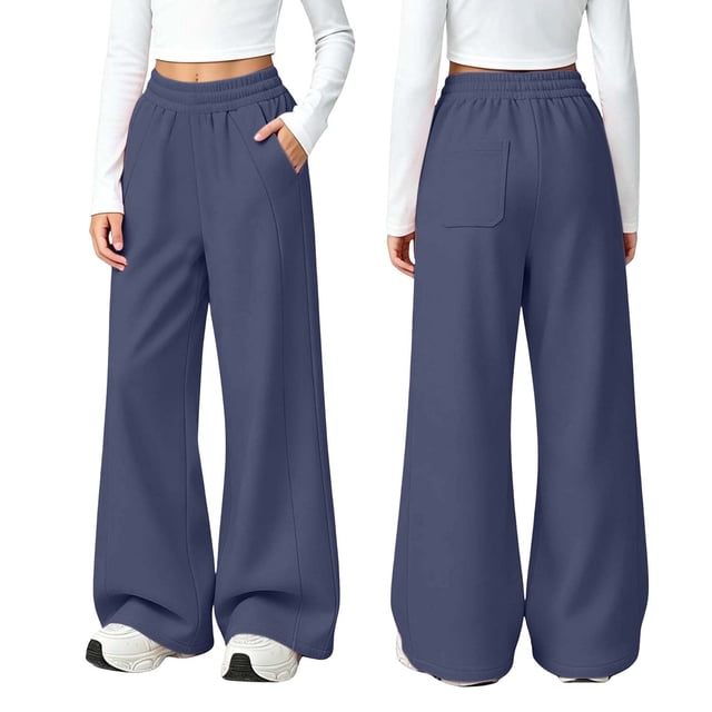 Pantalones deportivos de felpa para niños y niñas, cintura elástica, bolsillos laterales, puños ajustables, pernera ancha, color liso, de 5 a 15 años.
