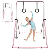 EUROCO Folding Gymnastics Bars for Kids, Height Adjustable Junior Training Bar, Horizontal Training Bars with Bear Rings