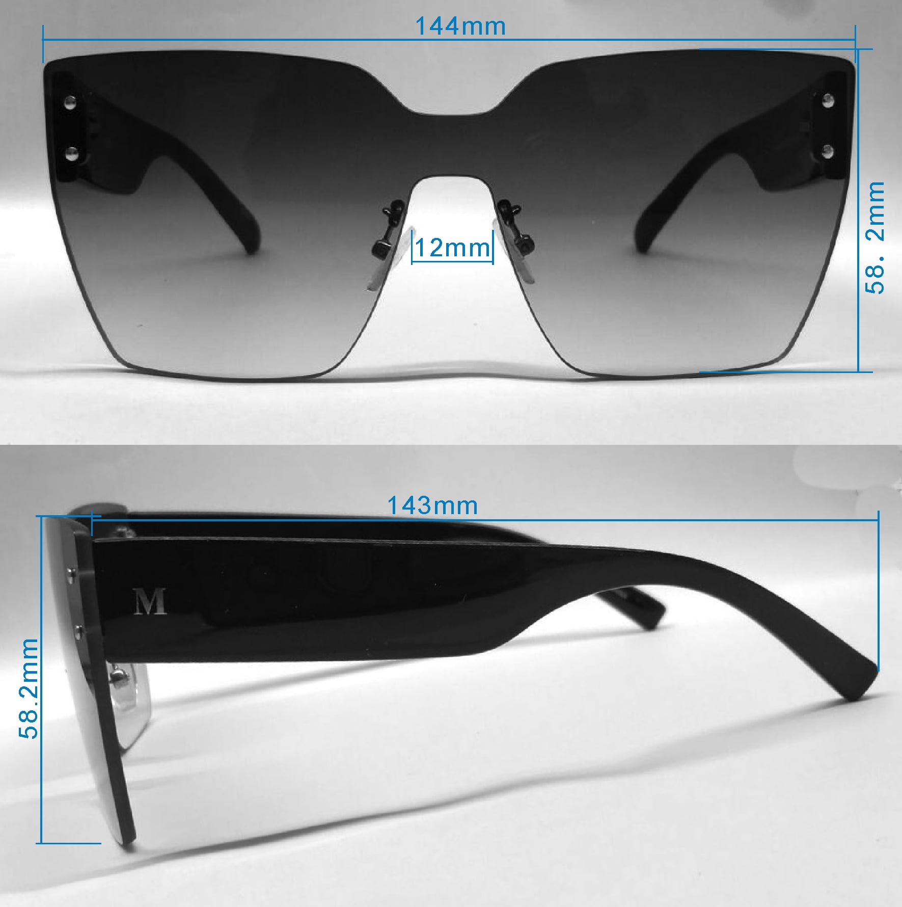 Martha Stewart Women's MS188 Oversized UVA and UVB Protective Square Cat Eye Shield Fashion Sunglasses, 144mm
