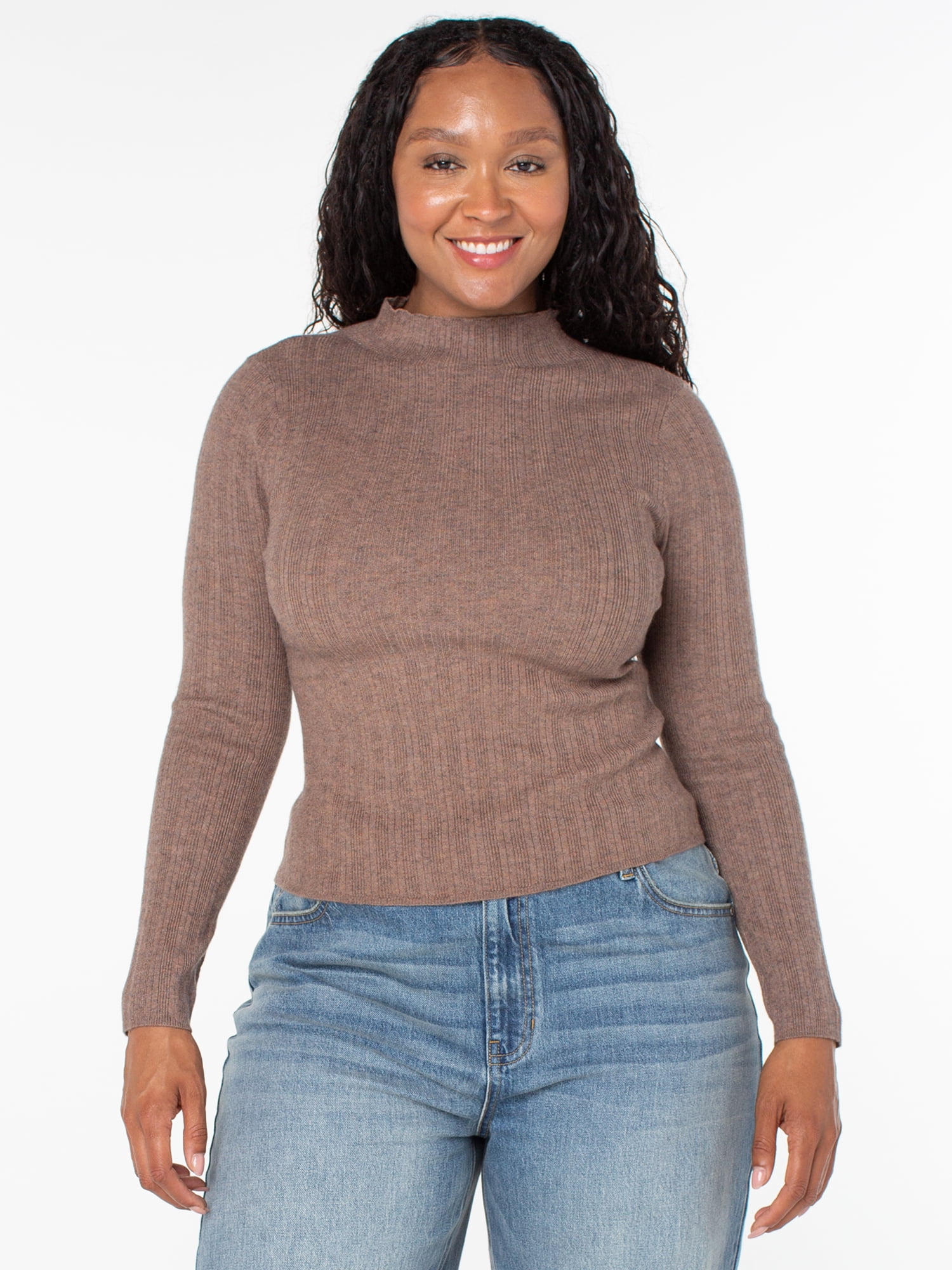 Celebrity Pink Women's and Women's Plus Long Sleeve Mockneck Sweater Top, Sizes XS-4X