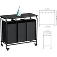 thumbnail image 6 of 3 Bag Laundry Basket Sorter Heavy Duty Rolling Lockable Wheels Laundry Hamper Cart with Ironing Board and Removable Bags, Black, 6 of 6