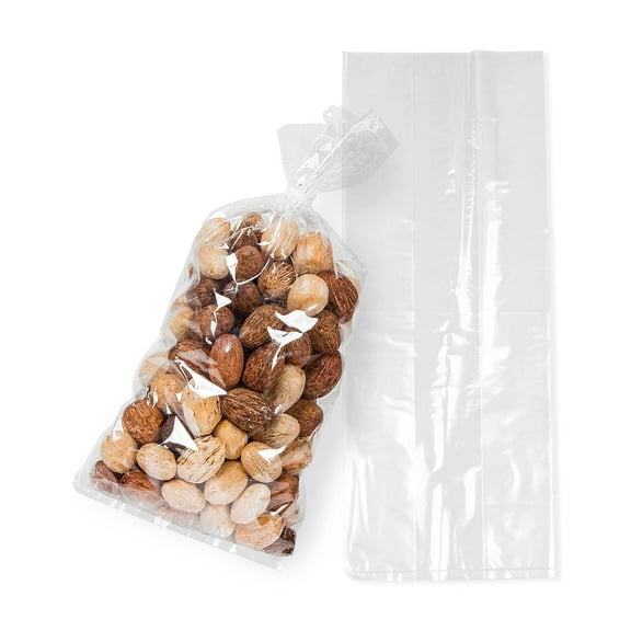 Clear Gusseted Poly Bags, 4 x 2 x 10 Inch. Pack of 1000 Gusseted Plastic Bags 1 Mil Thick for Favors with Open Top. Clear Plastic Bags for Packaging Cookies, Popcorn, Candies, Homemade Bread